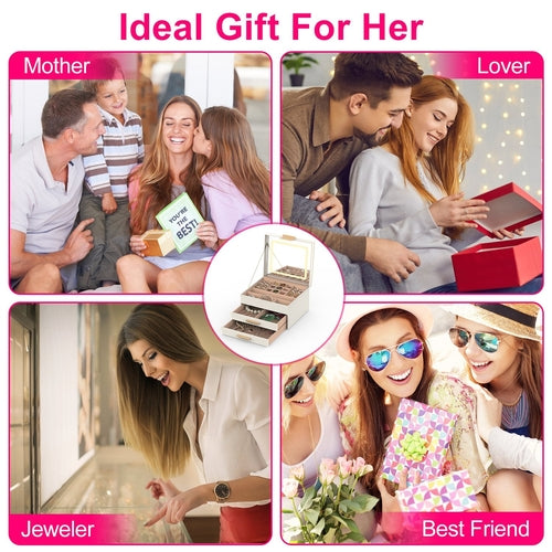 Coffret à bijoux 3 étages avec miroir LED
