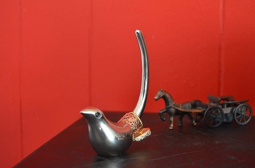 Porte-bagues oiseau argenté