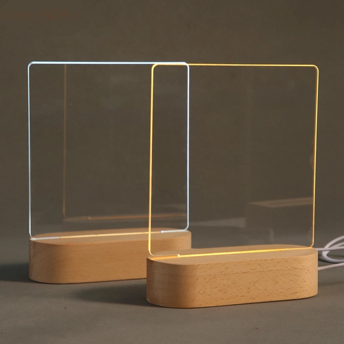 Lampe tableau à message LED, socle en bois
